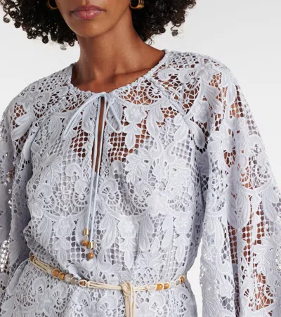 Zimmermann Womens Powder Blue Coco Balloon Sleeve Lace Mini Dress Xs In Blue