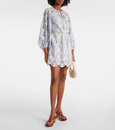 Zimmermann Womens Powder Blue Coco Balloon Sleeve Lace Mini Dress Xs In Blue