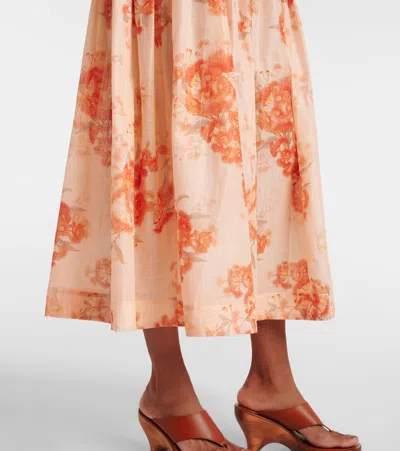 Zimmermann Cascadian Strapless Midi Dress Red Botanical Floral In Pink