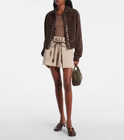 Loewe Cotton And Silk Gabardine Miniskirt In Neutral