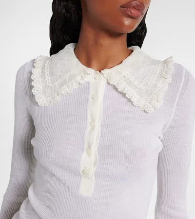 Chloé Lace-collar Superfine Wool Rib Knit Top