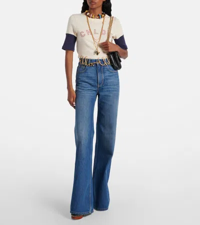 Chloé Women Blue Denim High-waisted Flare Jeans In Blue