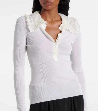 Chloé Lace-collar Superfine Wool Rib Knit Top