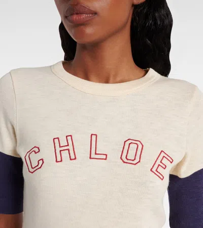 Chloé Logo Embroidered Heavy Cotton Wool T-shirt In White