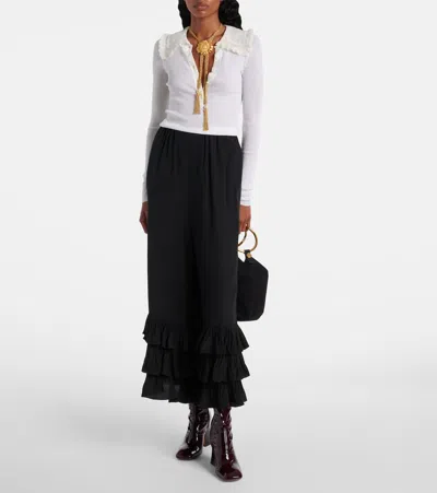 Chloé Lace-collar Superfine Wool Rib Knit Top