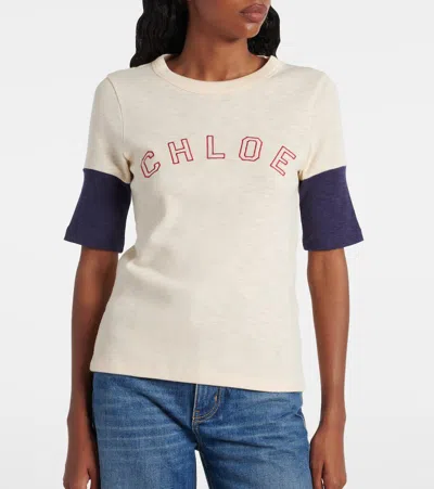 Chloé Logo Embroidered Heavy Cotton Wool T-shirt In White