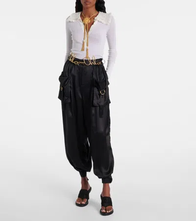 Chloé Embellished Pleated Silk-satin Tapered Pants