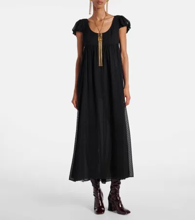Chloé Embroidered Silk Maxi Dress In Black