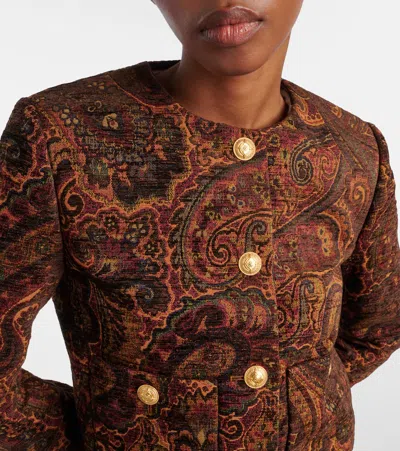 Chloé Multicolor Cropped Jacket With Round Neck And All-over Motif In Cotton Blend Woman