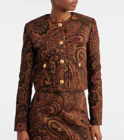 Chloé Multicolor Cropped Jacket With Round Neck And All-over Motif In Cotton Blend Woman