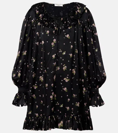 Chloé Liberty Print Long Sleve Silk Charmeuse Minidress In Black