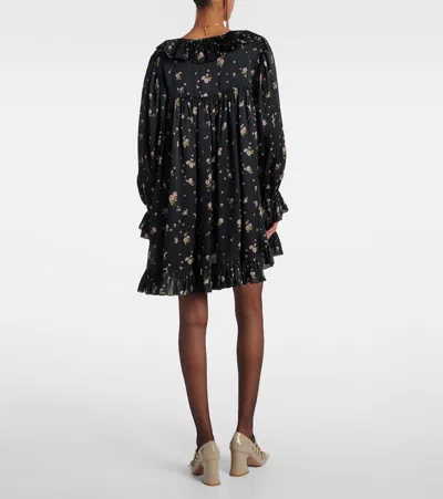 Chloé Liberty Print Long Sleve Silk Charmeuse Minidress In Black