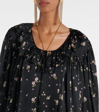 Chloé Liberty Print Long Sleve Silk Charmeuse Minidress In Black