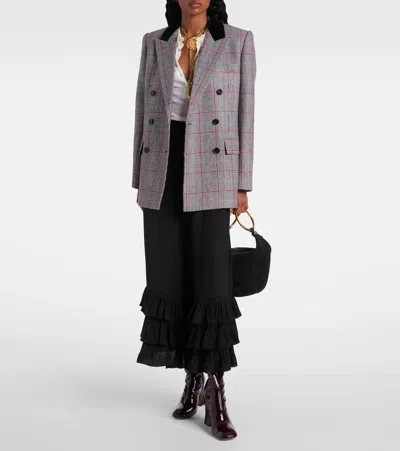 Chloé Double-breasted Velvet-trimmed Checked Wool Blazer