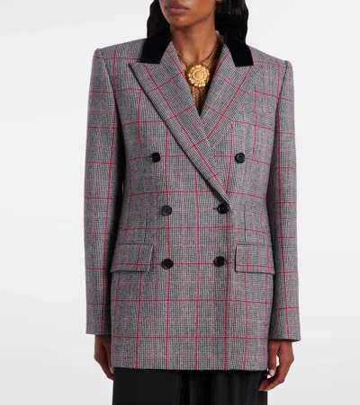 Chloé Double-breasted Velvet-trimmed Checked Wool Blazer