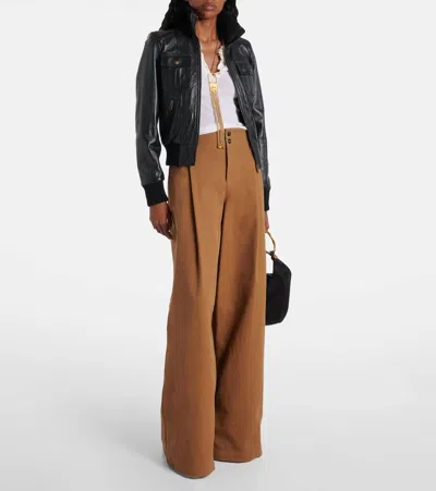 Chloé Leather Bomber Jacket With High Collar In Black