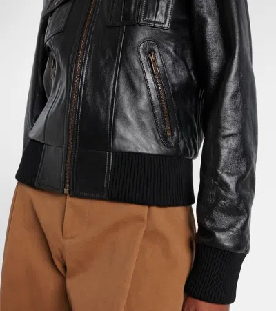 Chloé Leather Bomber Jacket With High Collar In Black