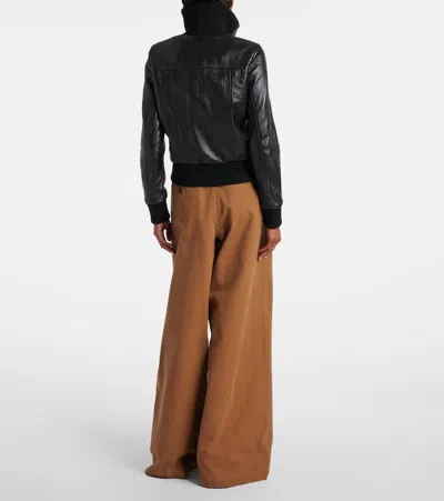 Chloé Leather Bomber Jacket With High Collar In Black