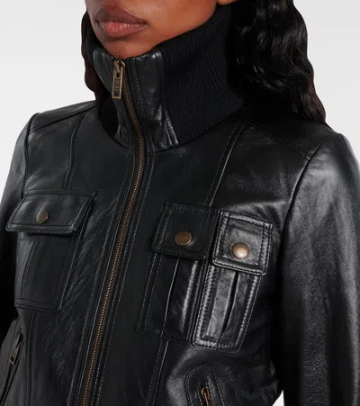 Chloé Leather Bomber Jacket With High Collar In Black