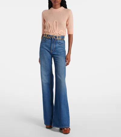 Chloé Wool And Silk Logo-applique Top In Pink