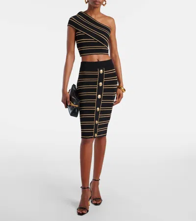 Balmain Striped Ribbed-knit Miniskirt In Multi