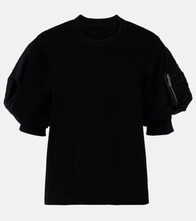 Sacai Cotton Twill And Jersey T-shirt In Black