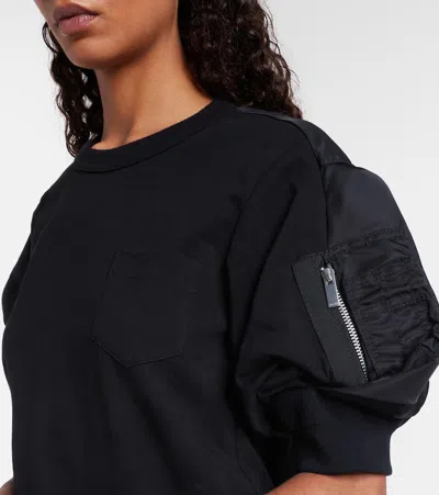 Sacai Cotton Twill And Jersey T-shirt In Black