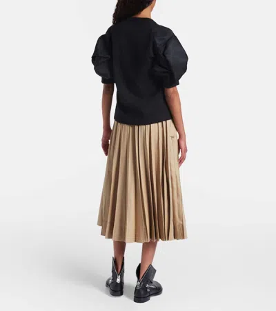 Sacai Cotton Twill And Jersey T-shirt In Black