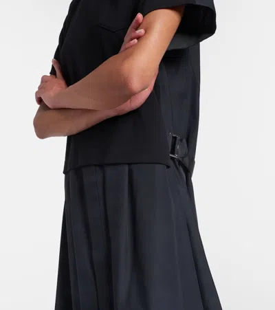Sacai Cotton Poplin And Jersey Maxi Dress In Black