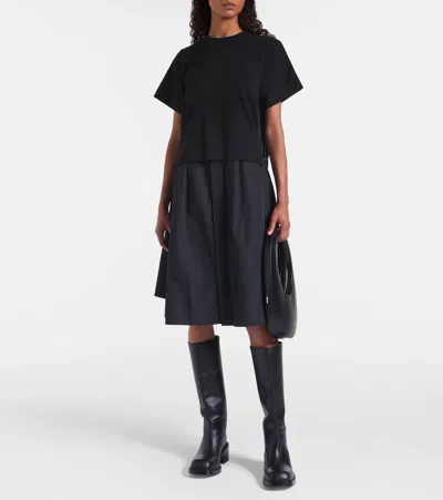 Sacai Cotton Poplin And Jersey Maxi Dress In Black