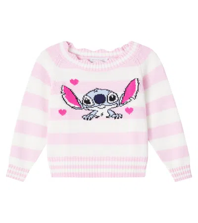 Monnalisa Striped Sweater With Stitch In Pink