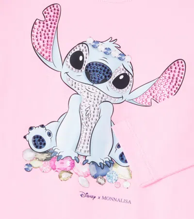 Monnalisa X Disney Stitch Cotton-blend Jersey Top In Pink