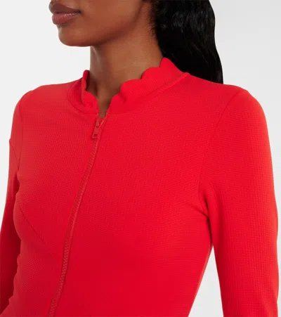 Marysia North Sea Scalloped Rashguard Swimsuit In Red