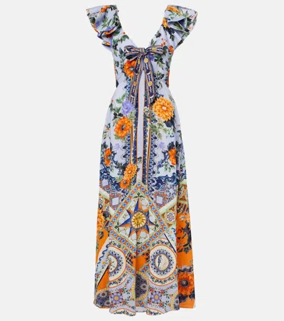 Camilla Jardim Party Linen And Silk Maxi Dress In Multi