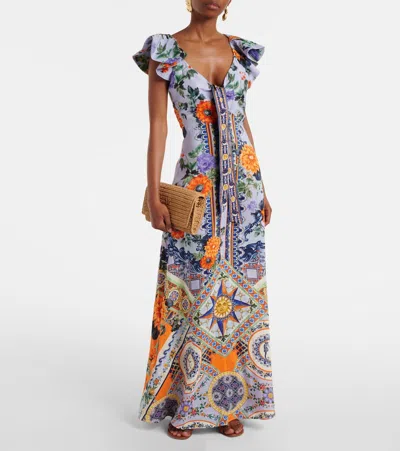 Camilla Jardim Party Linen And Silk Maxi Dress In Multi