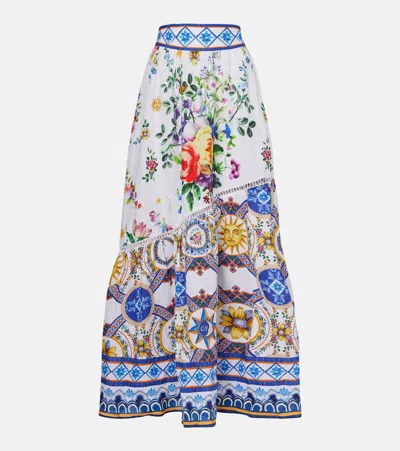 Camilla Tiles Darls Linen Maxi Skirt In Blue