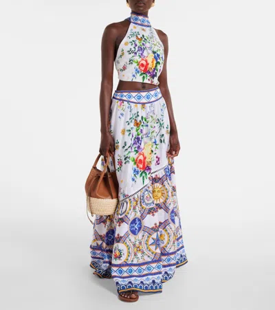 Camilla Tiles Darls Linen Maxi Skirt In Blue