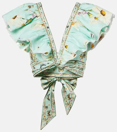 Camilla Ruffle Wrap Top In Floral Freefall In Blue