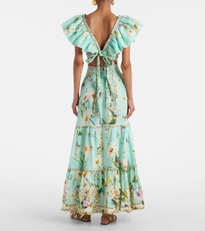 Camilla Ruffle Wrap Top In Floral Freefall In Blue