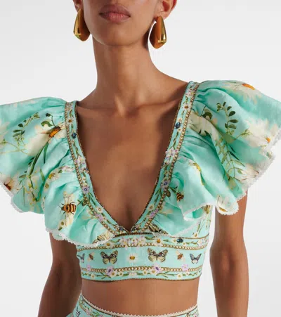Camilla Ruffle Wrap Top In Floral Freefall In Blue