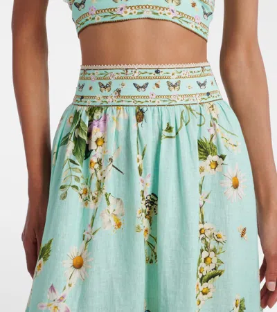 Camilla Floral Freefall Tiered Linen Maxi Skirt In Green