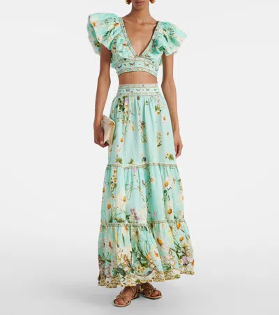 Camilla Ruffle Wrap Top In Floral Freefall In Blue