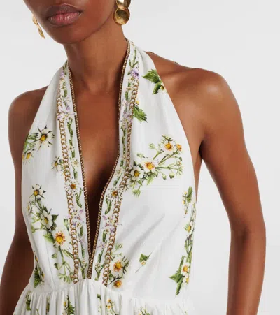Camilla Botanical Utopia Tiered Organic Cotton Halter Maxi Dress In White
