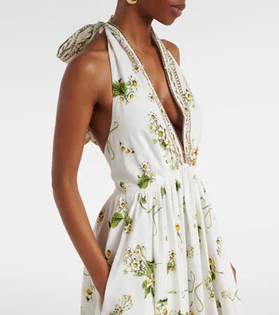 Camilla Botanical Utopia Tiered Organic Cotton Halter Maxi Dress In White