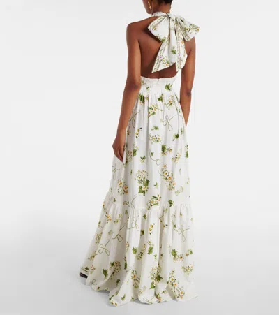 Camilla Botanical Utopia Tiered Organic Cotton Halter Maxi Dress In White