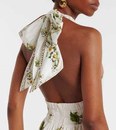 Camilla Botanical Utopia Tiered Organic Cotton Halter Maxi Dress In White