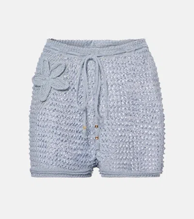 Bananhot Zorya Glitter Open-knit Shorts In Blue