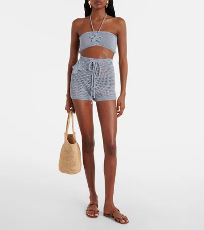 Bananhot Zorya Glitter Open-knit Shorts In Blue