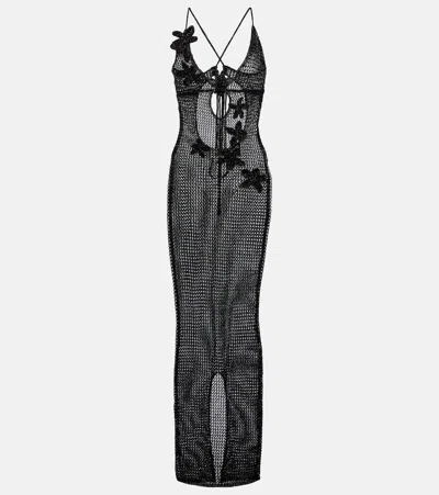Bananhot Hilsa Glitter Open-knit Maxi Dress In Black