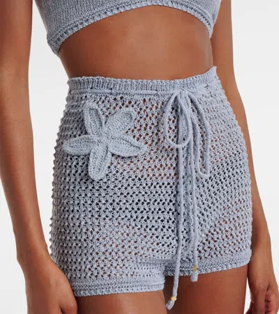 Bananhot Zorya Glitter Open-knit Shorts In Blue